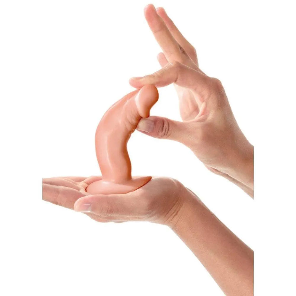 Gode réaliste beige avec texture souple, ventouse puissante, forme ergonomique, idéal débutants, 11,9 cm x 3,4 cm.