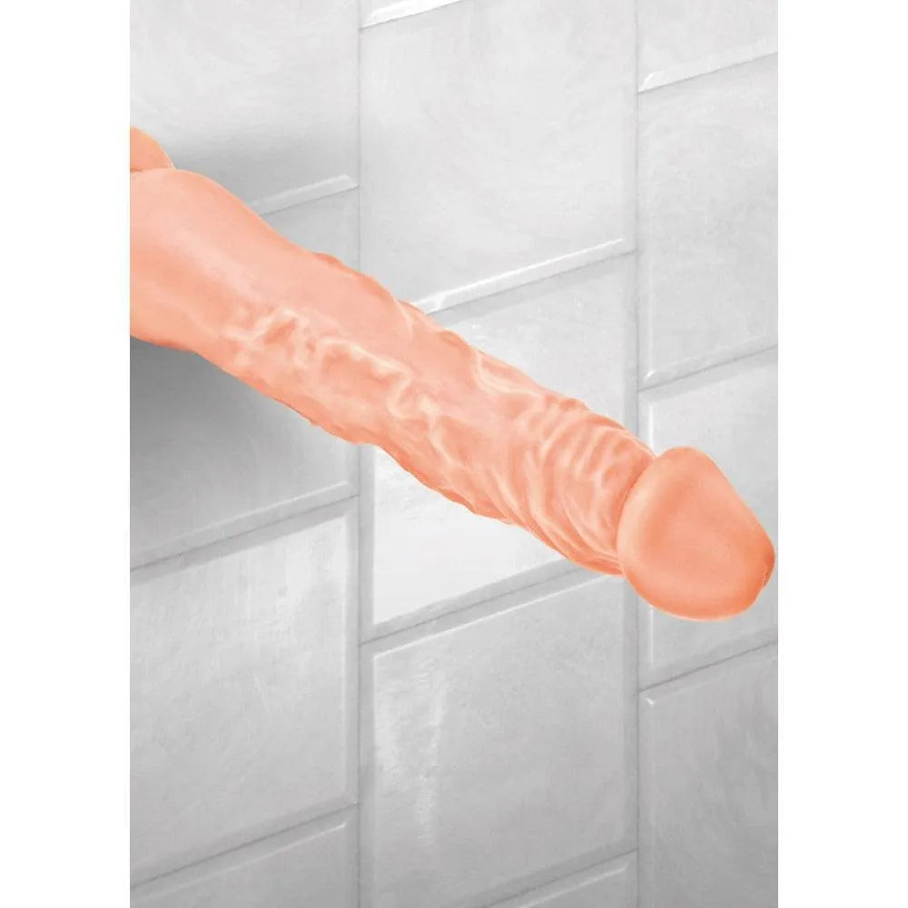 Gode plug anal réaliste en silicone, couleur chair, texture veinée, ventouse puissante, 21cm de long, 4.2cm de diamètre.
