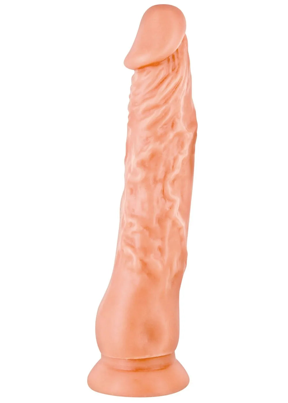 Gode plug anal réaliste couleur chair, texture veinée, ventouse puissante, longueur 21cm, diamètre 4.2cm, sans phtalates.