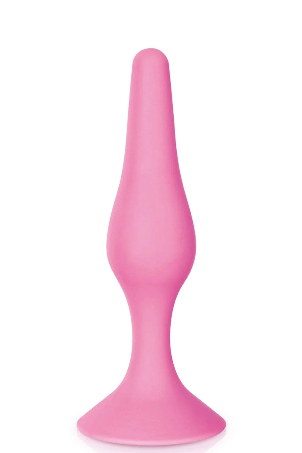 Gode prostatique rose en silicone lisse, forme ergonomique, ventouse puissante, 12cm de long, 2.8cm de diamètre.