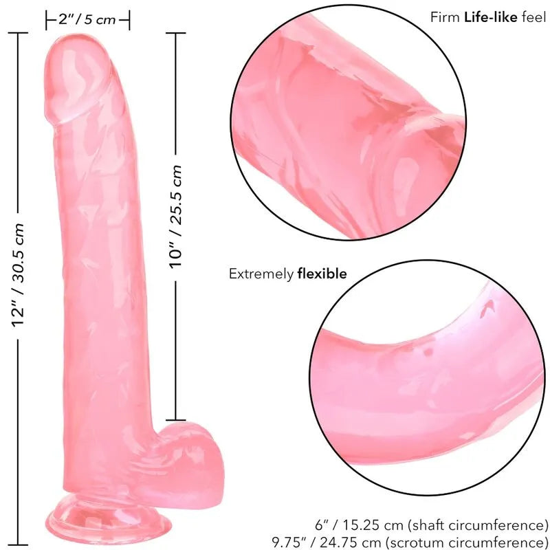 Gode réaliste rose 10 pouces avec ventouse, texture ferme en TPR, flexible, étanche, compatible harnais, jeu mains libres.