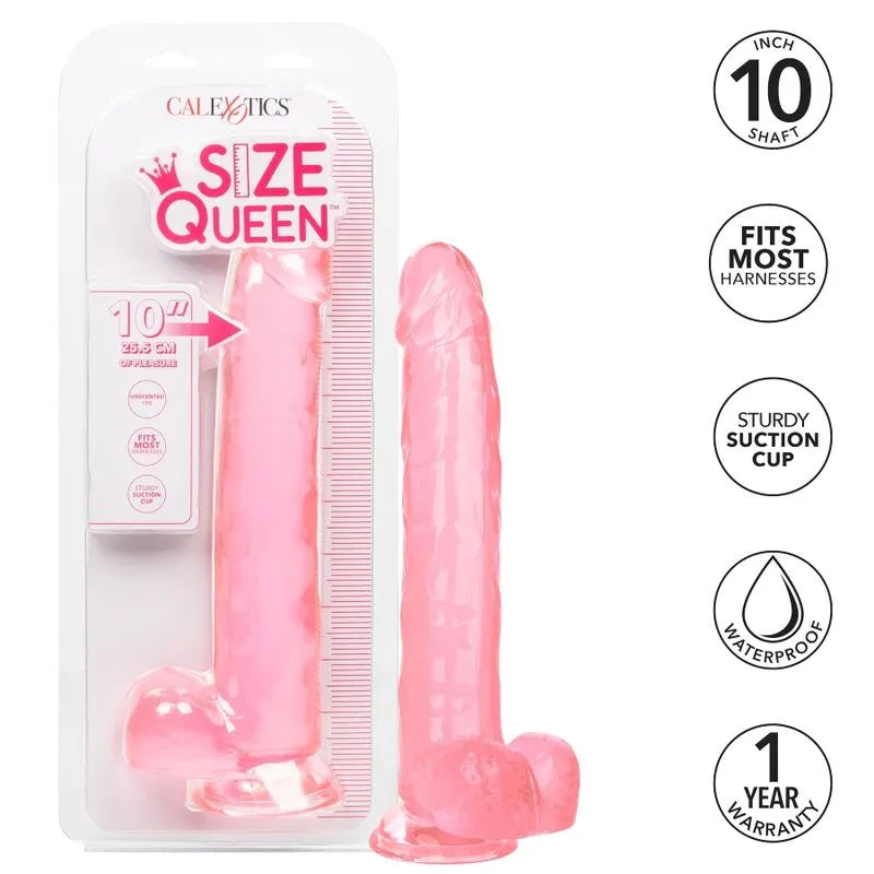 Gode réaliste rose 10 pouces avec ventouse robuste, texture réaliste, compatible harnais, emballage transparent.