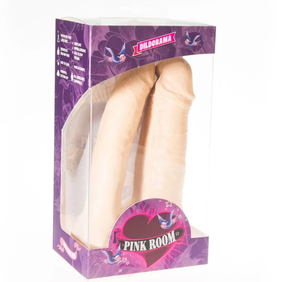 Gode réaliste Arthus en PVC beige avec ventouse, emballage violet, hypoallergénique, sans phtalates ni latex.