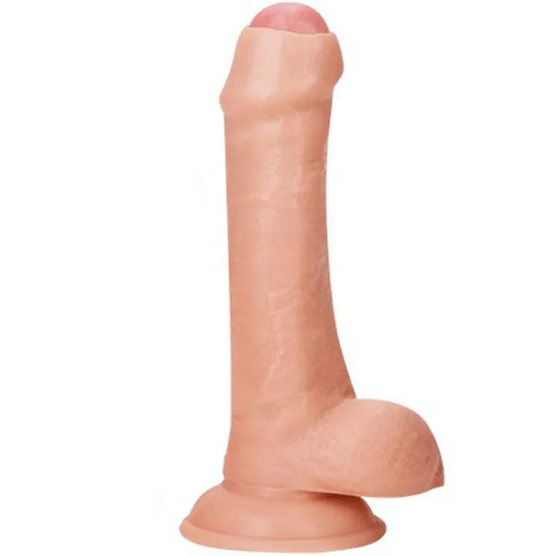 Gode réaliste Armony en PVC beige, texture douce, prépuce sculpté, ventouse robuste, 21cm x 5cm, fixation mains libres.