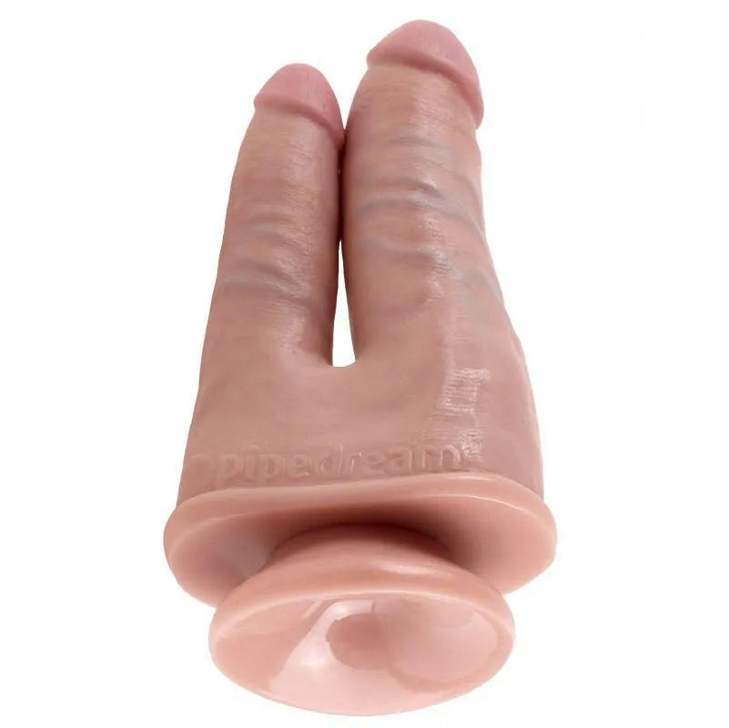 Gode réaliste double, texture veineuse, couleur chair, base ventouse puissante, silicone hypoallergénique, courbe ergonomi...