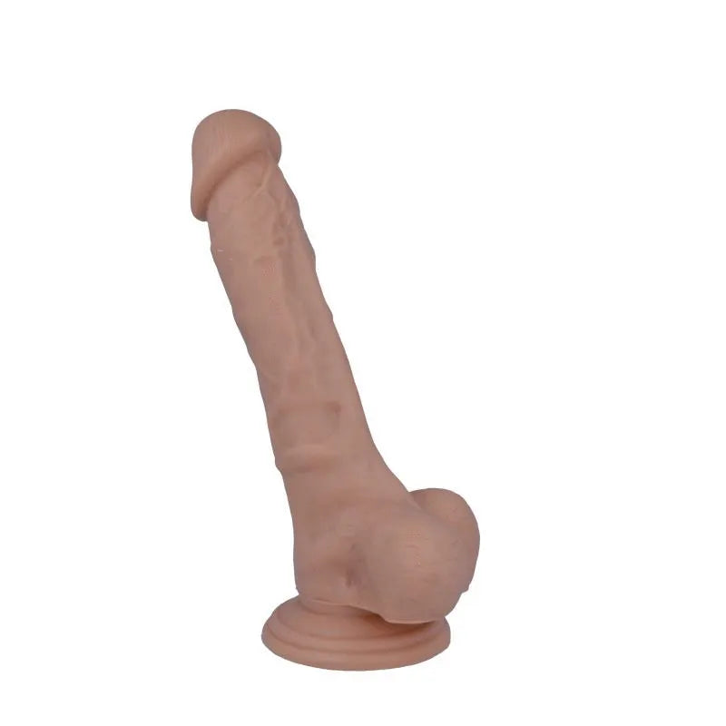 Gode réaliste hypoallergénique beige avec ventouse, texture peau douce, 22cm, flexible, pour expérience authentique.