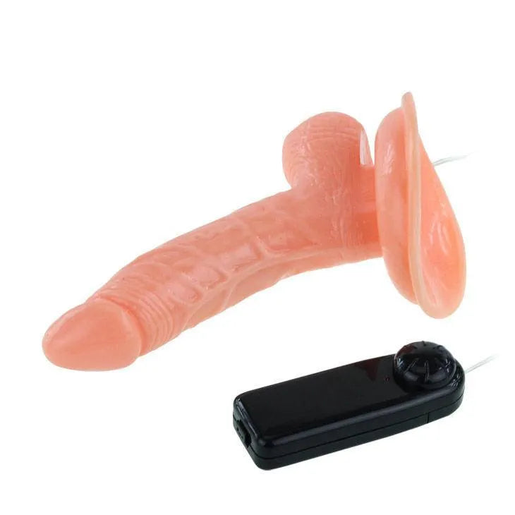 Gode réaliste incurvé marbré avec ventouse puissante et télécommande filaire, stimulation point G, couleur chair.