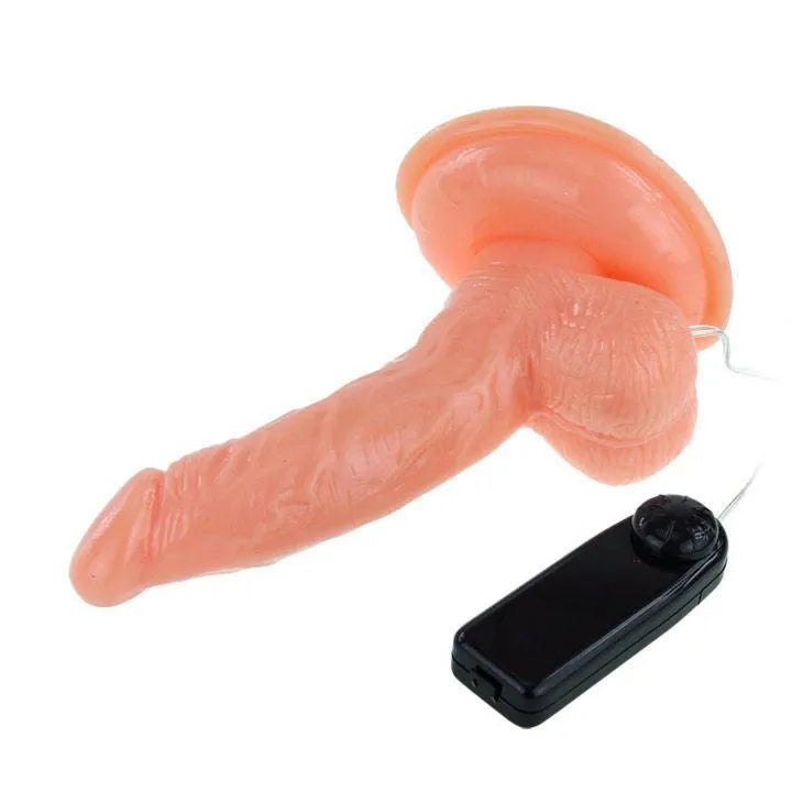 Gode réaliste incurvé rose avec texture marbrée, ventouse puissante, télécommande filaire noire, stimulation point G.