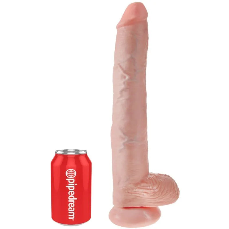 Gode réaliste King Cock, couleur chair, veines détaillées, ventouse solide, compatible harnais, taille extra longue.