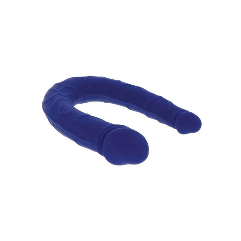 Gode réaliste bleu veiné en silicone pour double pénétration, compact et ergonomique, idéal débutants et expérimentés.