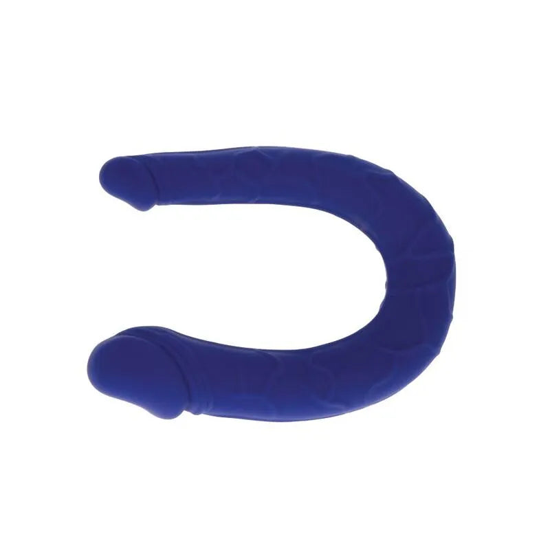 Gode réaliste bleu en silicone veiné, forme courbée pour double pénétration, compact et ergonomique pour débutants et expe...