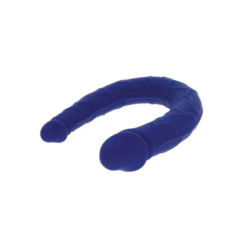 Gode bleu en silicone réaliste veiné, double pénétration, ergonomique, compact, hygiénique, pour débutants et expérimentés.