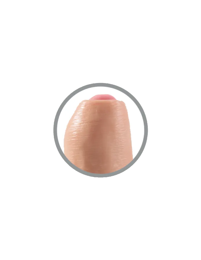 Gode réaliste beige avec prépuce rétractable, texture douce, ventouse puissante, fabriqué aux USA, hypoallergénique.