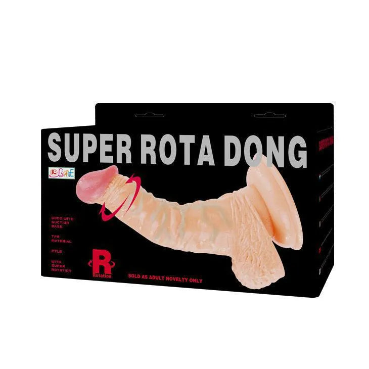 Gode réaliste beige avec texture marbrée, tête bulbeuse, ventouse puissante, télécommande filaire, boîte noire.