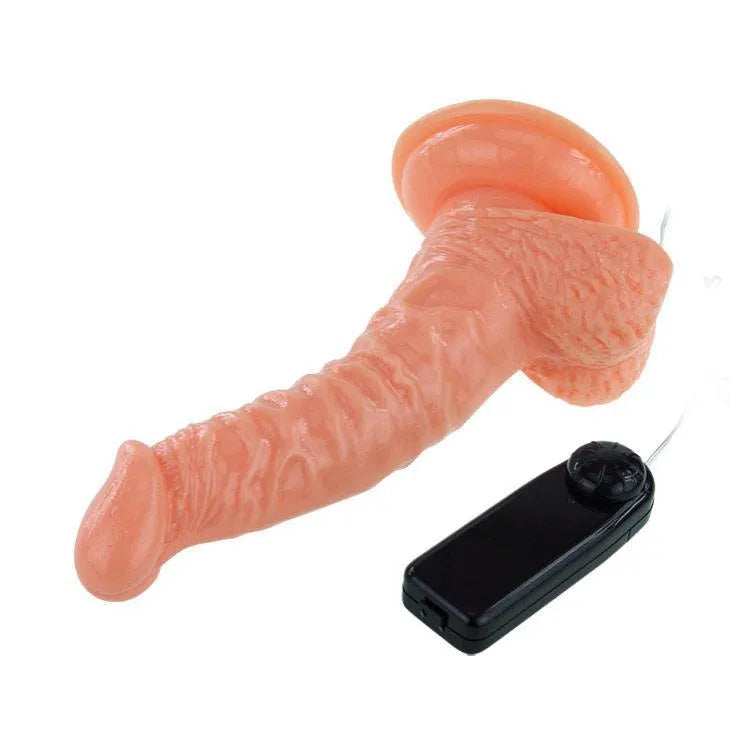 Gode réaliste marbré avec ventouse, tête bulbeuse, télécommande filaire, stimulation point G, couleur chair.
