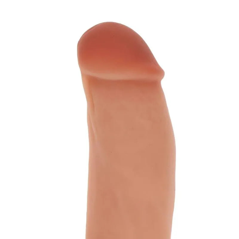Gode réaliste silicone 18 cm couleur chair, texture douce, détails authentiques, ventouse mains libres, testicules inclus.