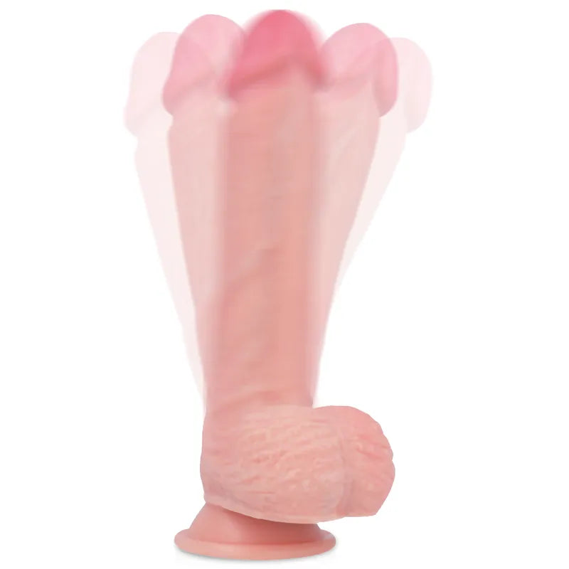 Gode réaliste silicone liquide double densité couleur naturelle détails sculptés ventouse robuste mains libres compatible harnais hypoallergénique imperméable rechargeable vibrations