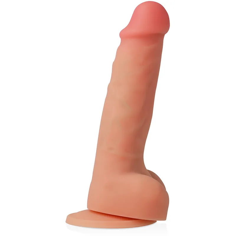 Gode réaliste silicone médical 15,5 cm, couleur chair, ventouse puissante, gland sculpté, testicules, hypoallergénique.