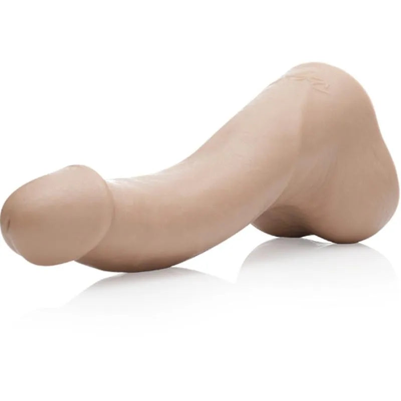 Gode réaliste silicone platine, couleur chair, moulé avec détails authentiques, testicules visibles, 21cm.