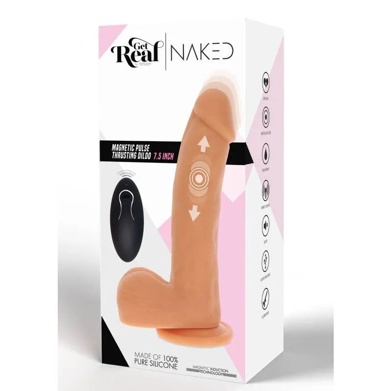 Gode réaliste en silicone beige avec ventouse, texture authentique, base solide, sur fond blanc.