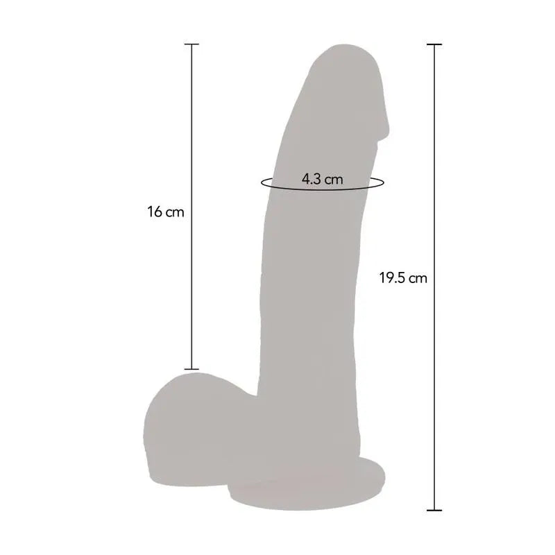 Gode réaliste silicone ventouse, couleur chair, texture authentique, base ventouse solide, dimensions visibles.