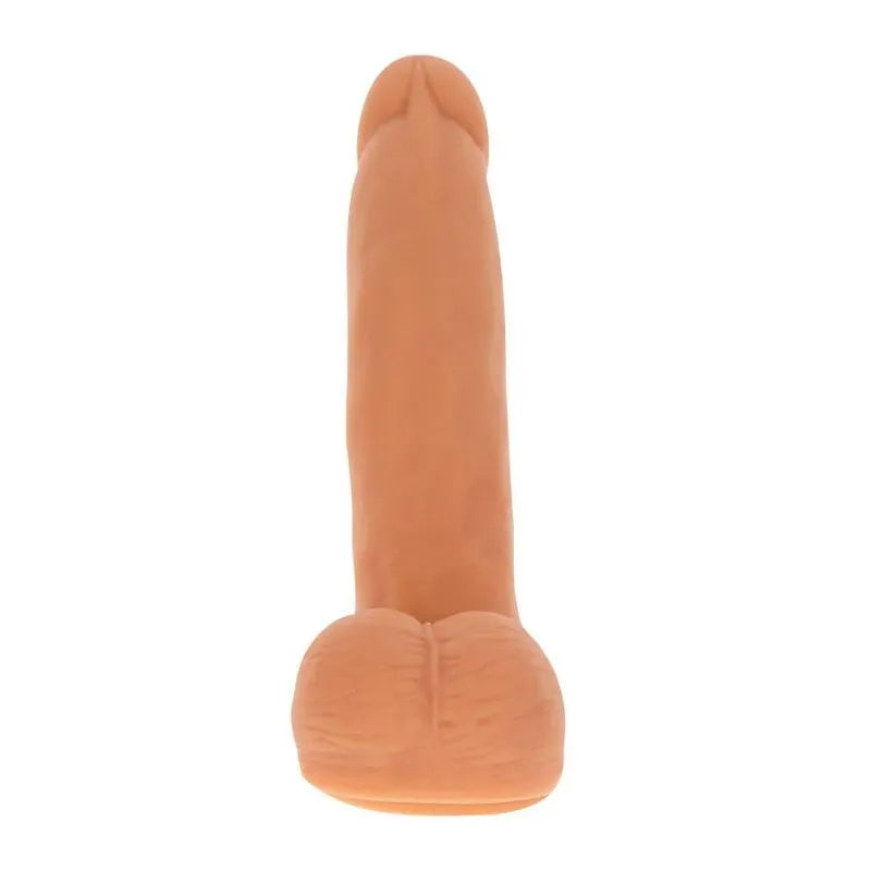 Gode réaliste silicone beige avec ventouse, texture authentique, base solide pour fixation mains libres.