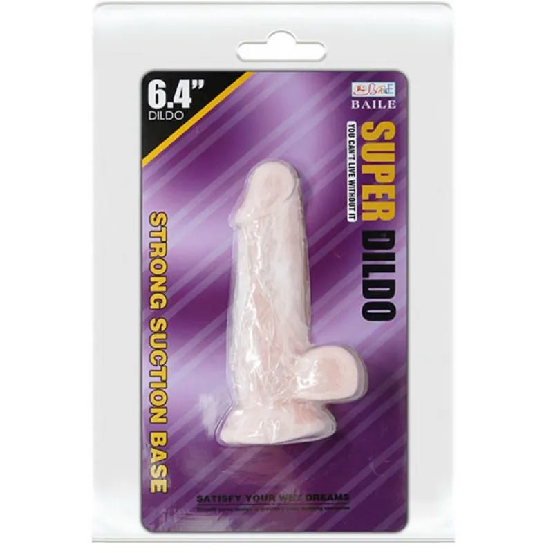 Gode réaliste rose en TPR avec ventouse, texture veinée, testicules flexibles, emballage violet, longueur 6.4 pouces.