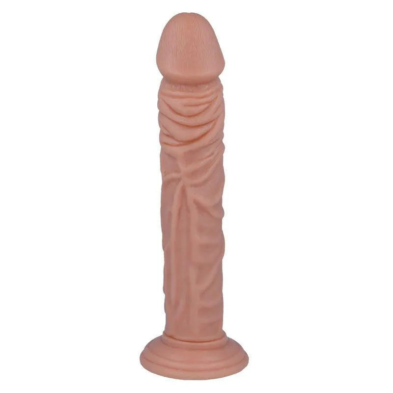 Gode réaliste souple beige avec ventouse, texture peau naturelle, idéal débutants, ergonomique et hypoallergénique.