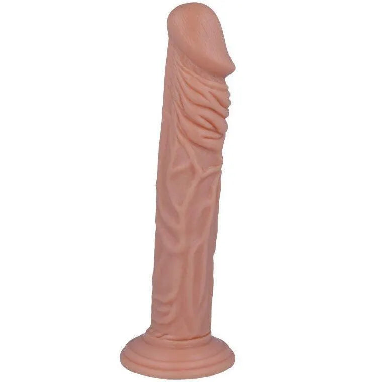 Gode réaliste souple beige avec ventouse, texture peau naturelle, idéal débutants, ergonomique et hypoallergénique.