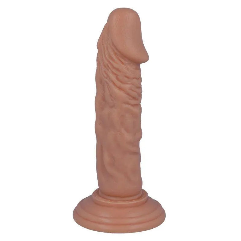 Gode réaliste souple beige avec ventouse, texture douce et soyeuse, 16 cm, idéal débutants, hypoallergénique.