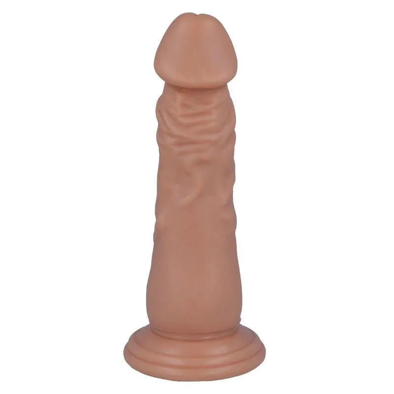 Gode réaliste souple beige avec ventouse, texture peau, 16,6 cm, hypoallergénique, fixation mains libres.