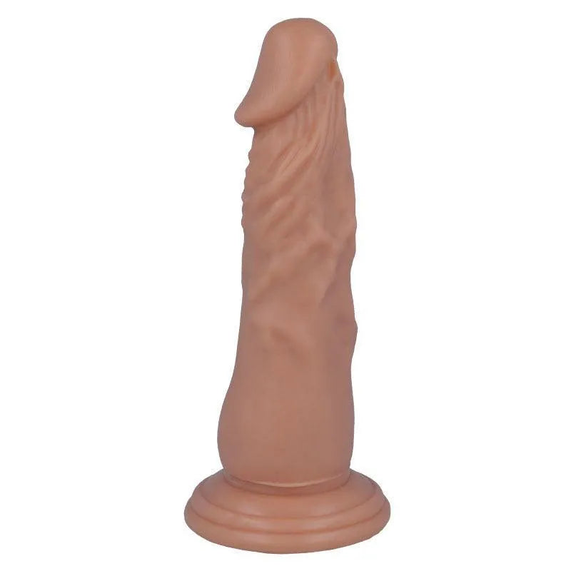 Gode réaliste souple beige avec ventouse, texture peau authentique, 16,6 cm, hypoallergénique, fixation mains libres.