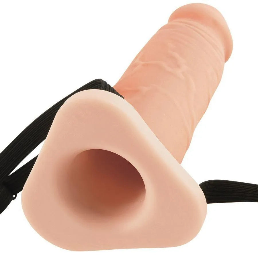 gode réaliste creux silicone double densité tête effilée revêtement douceur confortable sangles élastiques réglables ouverture large stabilité hypoallergénique