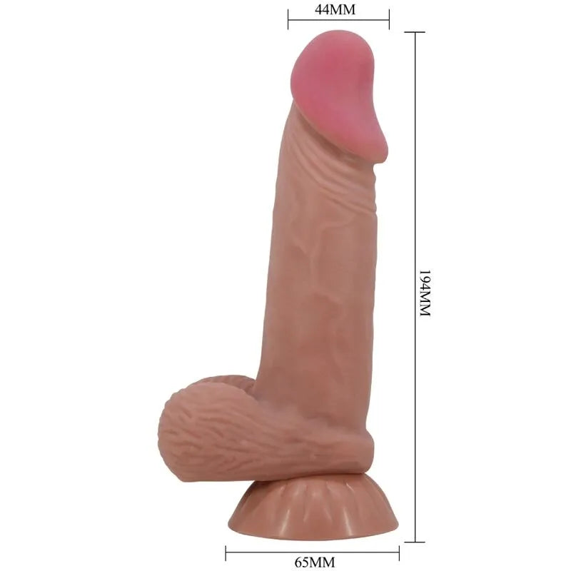 Gode réaliste TPR peau coulissante, couleur chair, ventouse puissante, tige veinée, étanche, 19 cm, hygiénique.