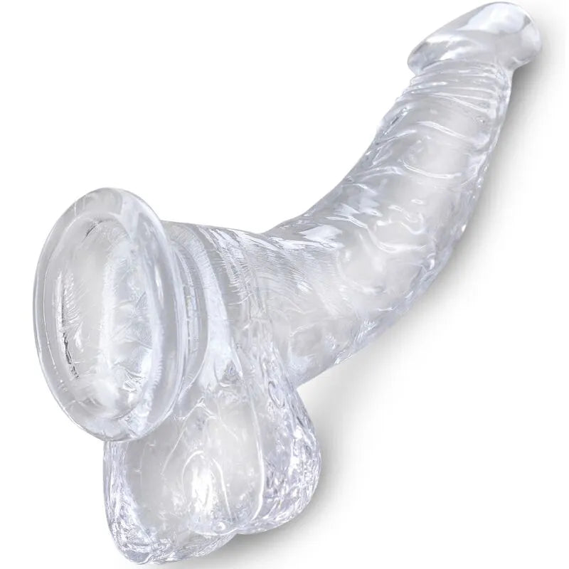 Gode réaliste translucide avec ventouse, veiné, tête sculptée, flexible, TPE hypoallergénique, sans phtalates ni latex.