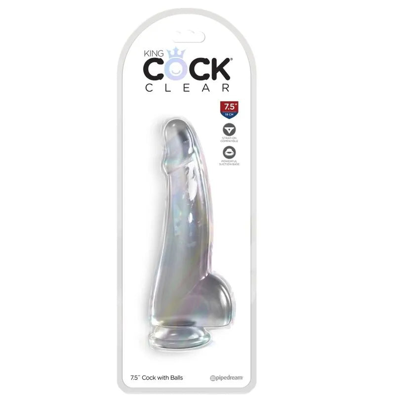 Gode réaliste translucide avec ventouse, veiné, flexible, tête définie, 19 cm, TPE, fixation harnais, facile à nettoyer.