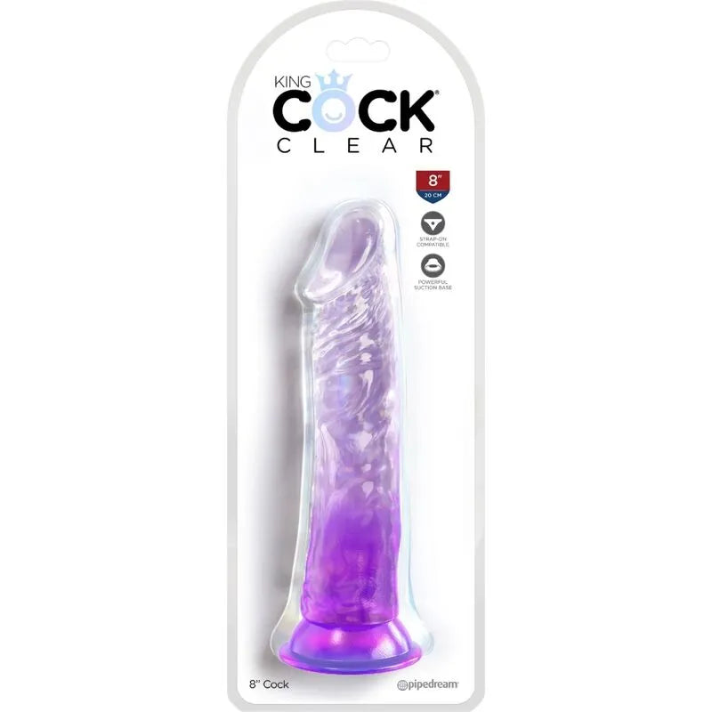 Gode réaliste translucide violet avec ventouse, texture veines détaillées, hypoallergénique, sans phtalates ni latex.