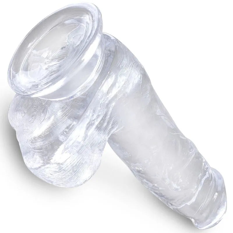 Gode translucide TPE hypoallergénique, ventouse puissante, texture veiné, tête définie, flexible, étanche.