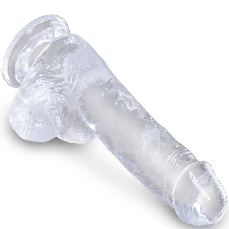 Gode translucide en TPE hypoallergénique avec ventouse, texture veiné réaliste, tête définie, flexible et étanche.