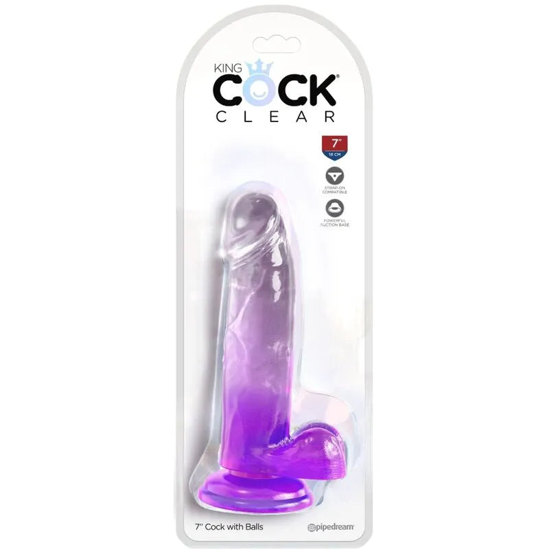 Gode réaliste translucide violet avec ventouse, veines détaillées, tête définie, TPE hypoallergénique, étanche.