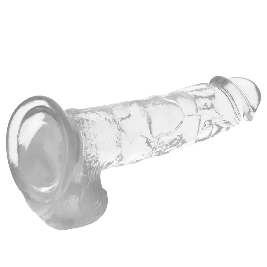 Gode réaliste transparent flexible avec veines et ventouse puissante, texture soyeuse, hypoallergénique, sans phtalates.