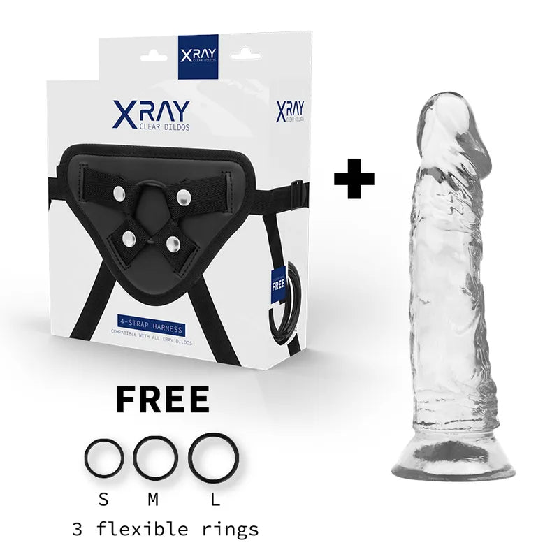 Gode réaliste transparent hypoallergénique 19 cm avec ventouse, flexible, compatible harnais, sans phtalates.
