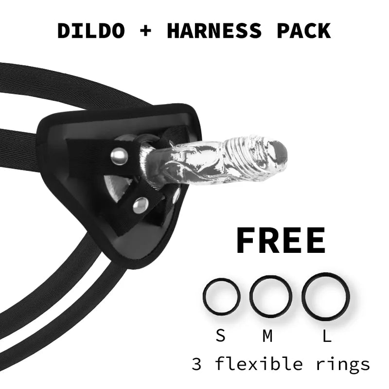 gode réaliste transparent hypoallergénique gel harnais ergonomique anneaux silicone ventouse puissante non poreux nettoyable douceur confortable longueur 12cm diamètre 26mm