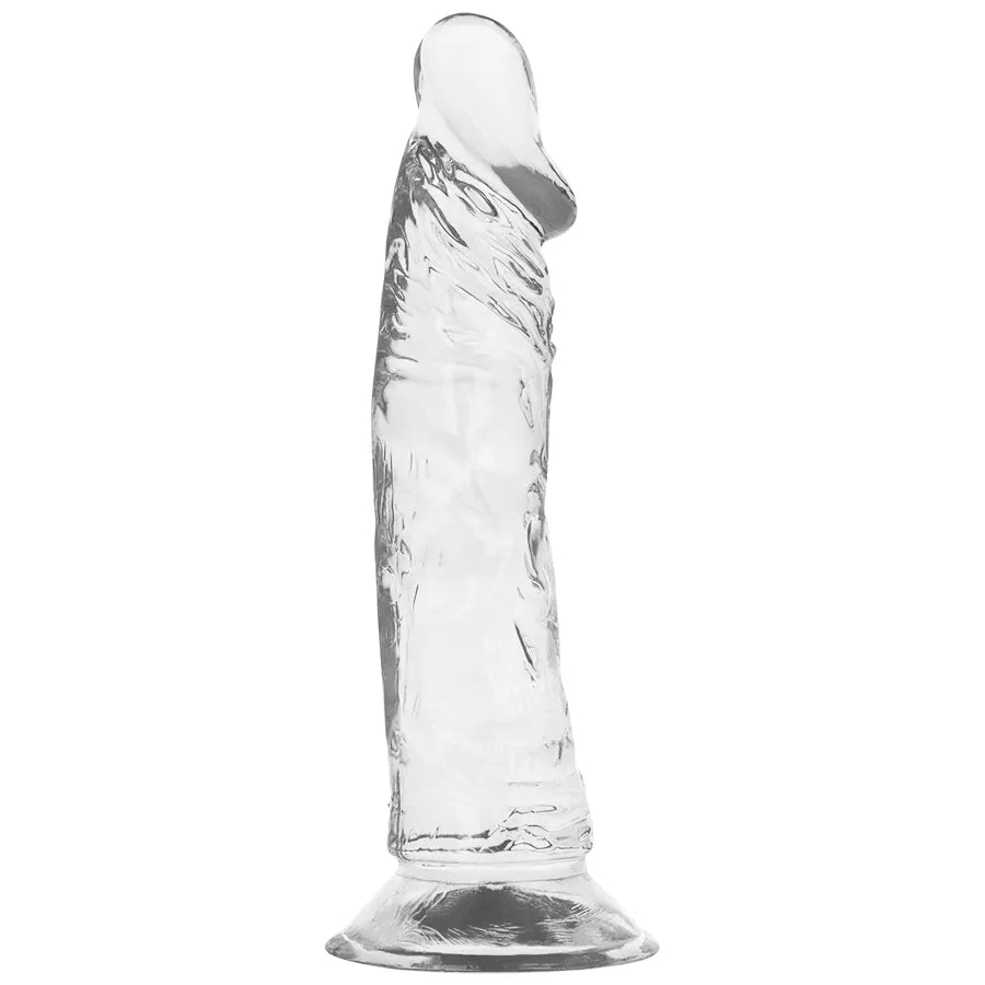 Gode transparent réaliste, texturé et veiné, avec ventouse, hypoallergénique, flexible, compatible harnais.