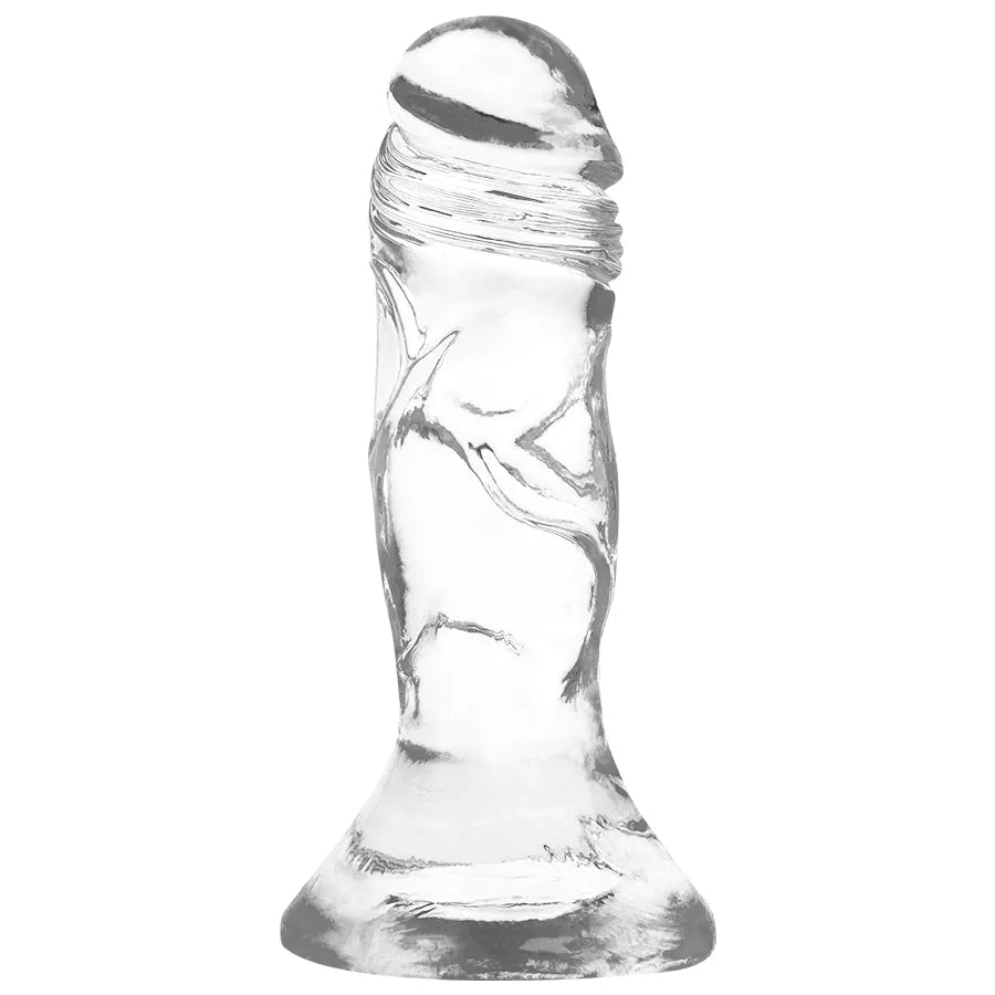 Gode réaliste transparent en gel souple avec veines prononcées, tête définie et ventouse puissante, hypoallergénique.