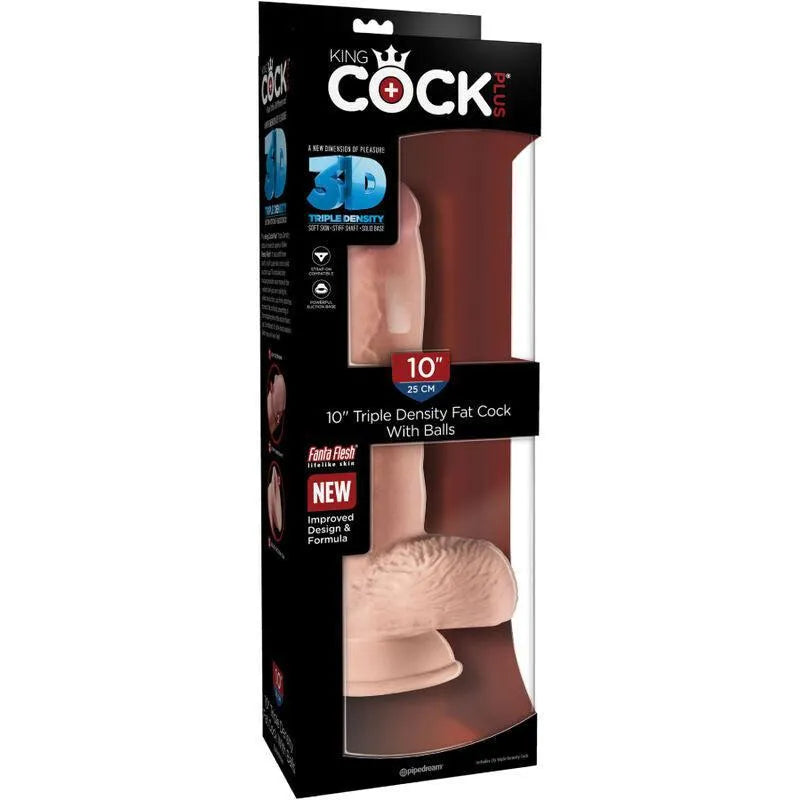 Gode réaliste triple densité beige avec ventouse, texture peau, emballage noir et rouge, hypoallergénique sans phtalates.