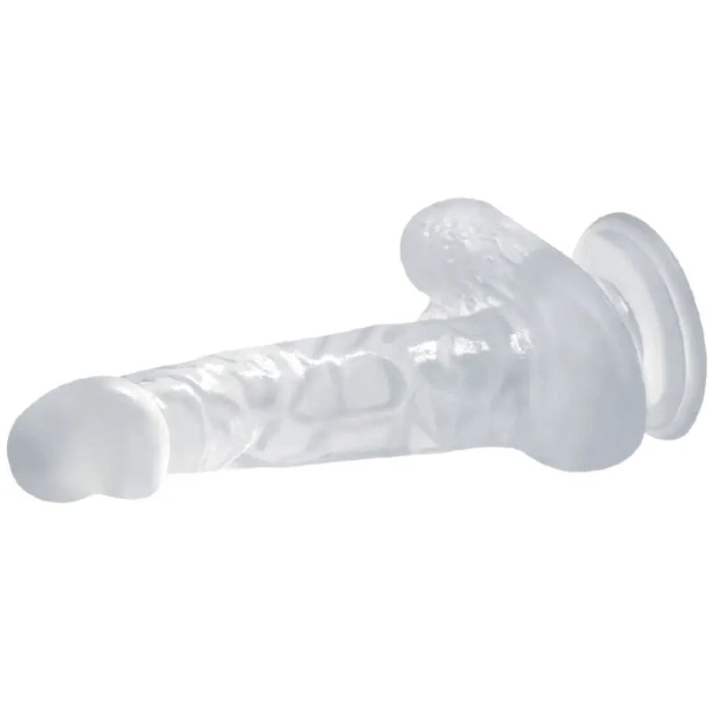 Gode réaliste transparent avec ventouse, texture veinée, 16 cm de long, 3,5 cm de diamètre, hypoallergénique.