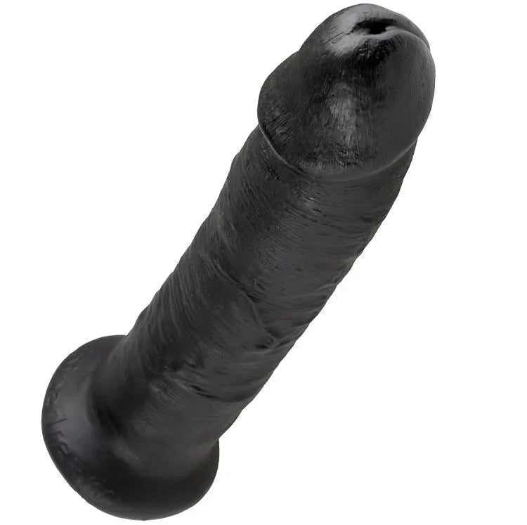 Gode réaliste noir avec ventouse, texture veines, hypoallergénique, sans latex ni phtalates, fixation mains libres.