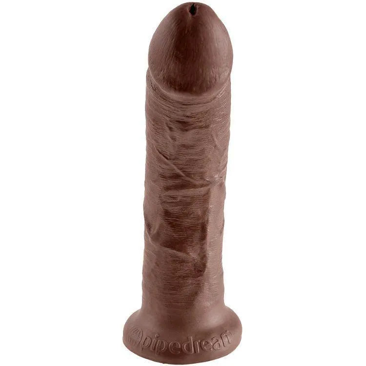 Gode réaliste marron sculpté avec ventouse, veines et courbes naturelles, silicone hypoallergénique, fabriqué aux USA.