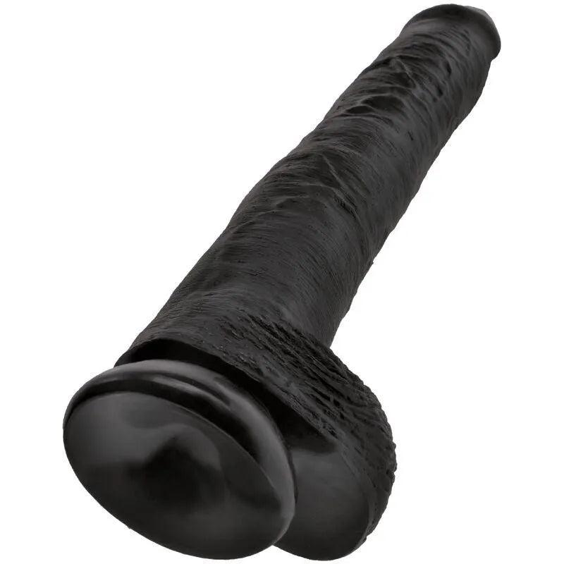Gode réaliste noir en PVC avec ventouse, 36cm, détails veineux, hypoallergénique, sans phtalates, compatible harnais.